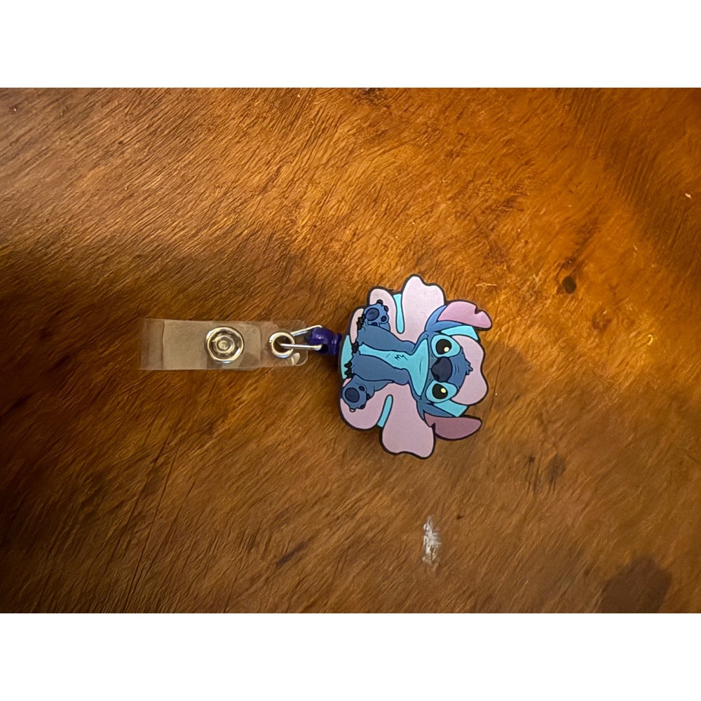 Disney Lilo and Stitch Hibiscus Flower Retractable Badge Reel ID Holder Clip